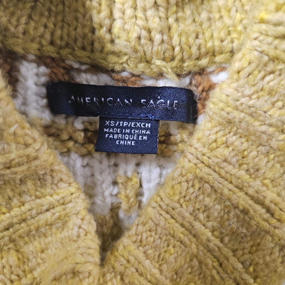 American Eagle Fair Isle Chunky Knit Mustard Yellow Sweater Size XS - Picture 3 of 3